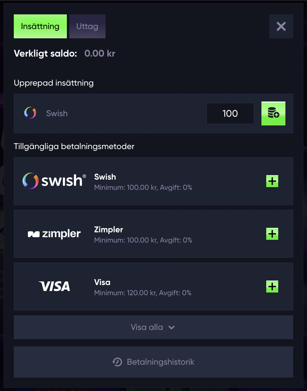 insättning Quick Casinp