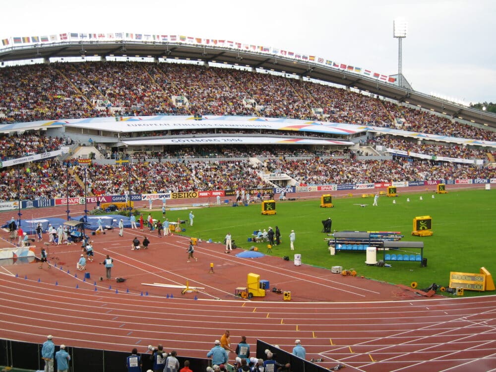 Ett fullsatt Ullevi precis innan starten av hinderloppsfinalen i Friidrotts-EM 2006.