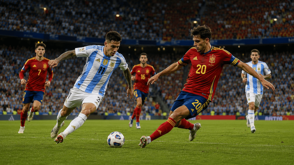Match mellan Spanien och Argentina i finalen i Fotbolls VM 2026