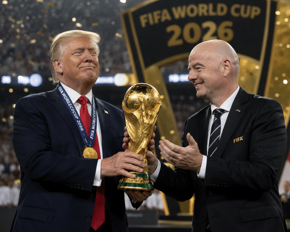 Trump och Infantino under fotbolls vm guldcermonin