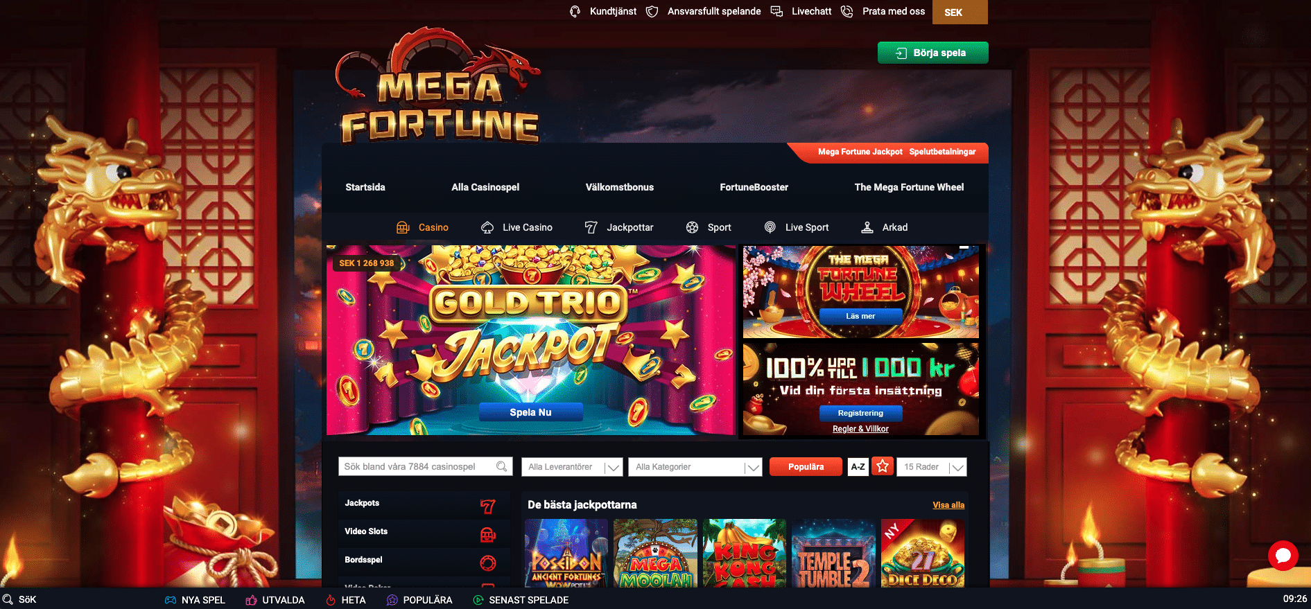 Mega fortune casino startsida