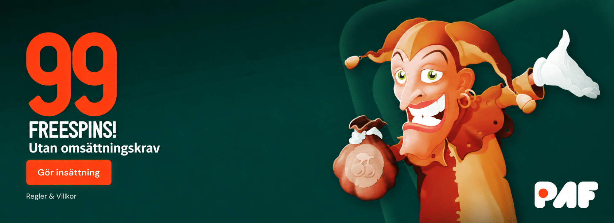 Paf erbjudande 99 free spins utan omsättning banner